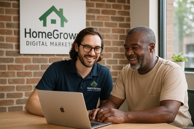 HomeGrown Digital Marketing founder working with a local business owner